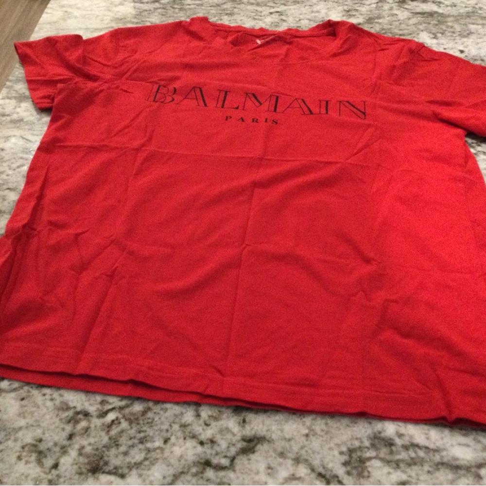 Balmain Red Logo Men's T-Shirt